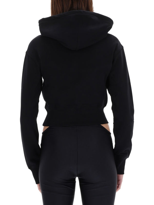 Cropped Sweatshirt With Baroque Logo Patch Black Cotton Sweatshirts