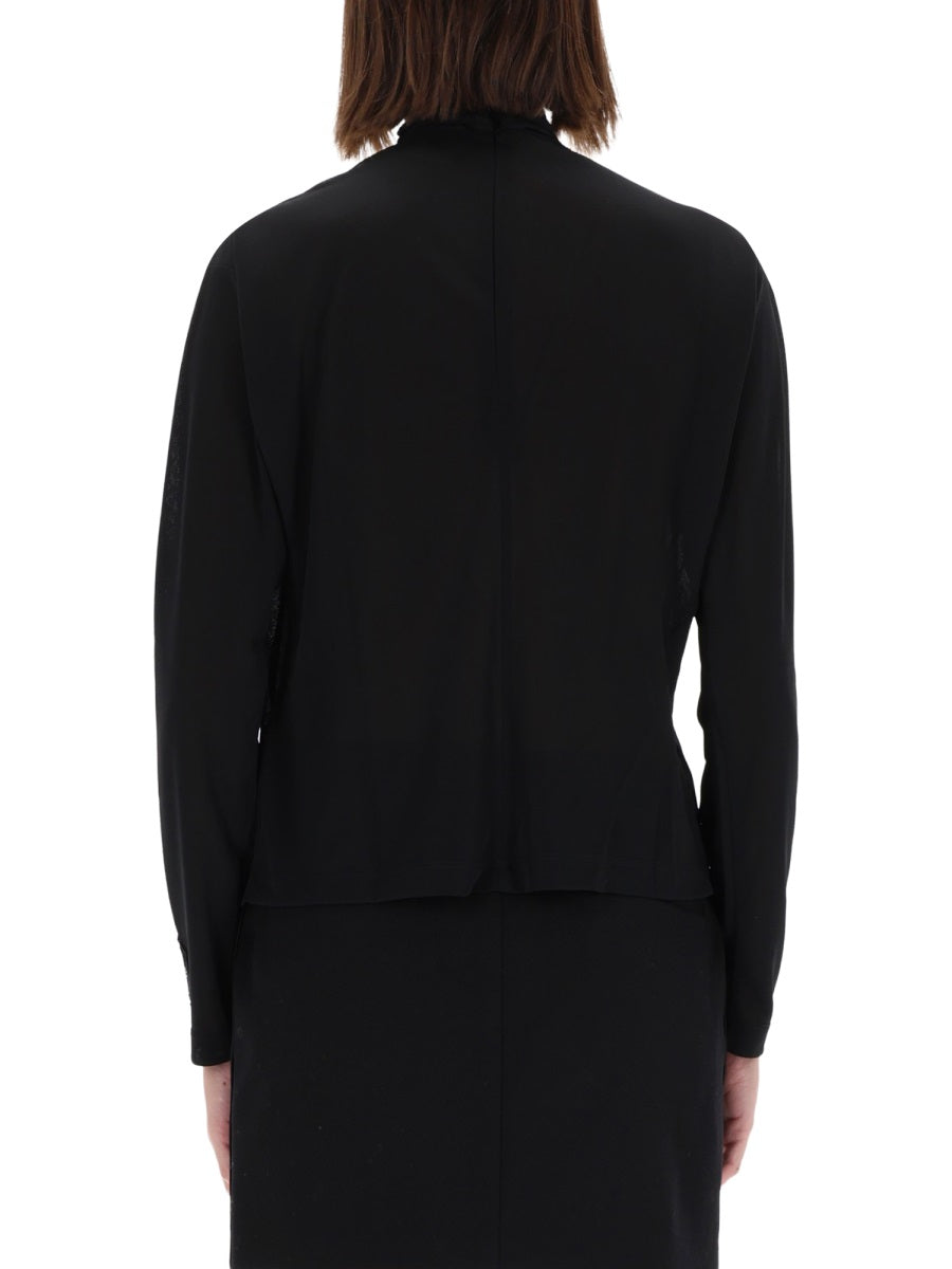 Shirt With Draped Collar Black Polyester