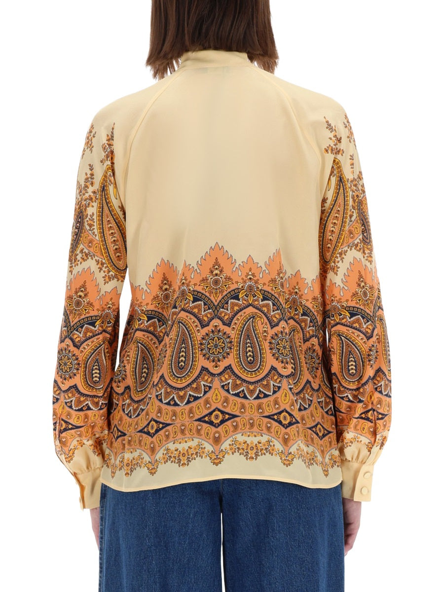 Blue Printed Top Multicolour Silk Tops