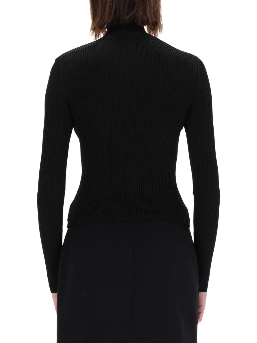 Ribbed Top With Buckle Black Viscose Tops