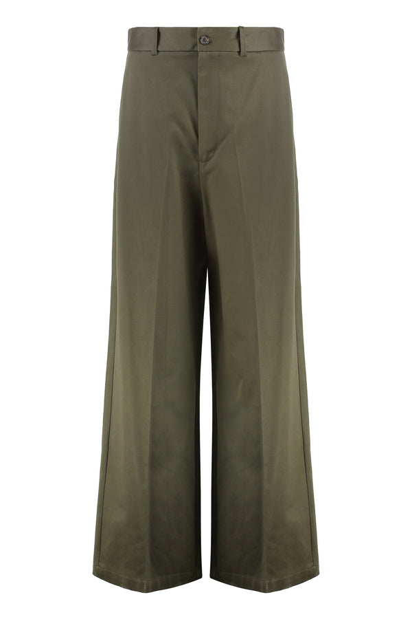 Virgin Wool Wide-Leg Trousers Green Wool; Lining: Viscose