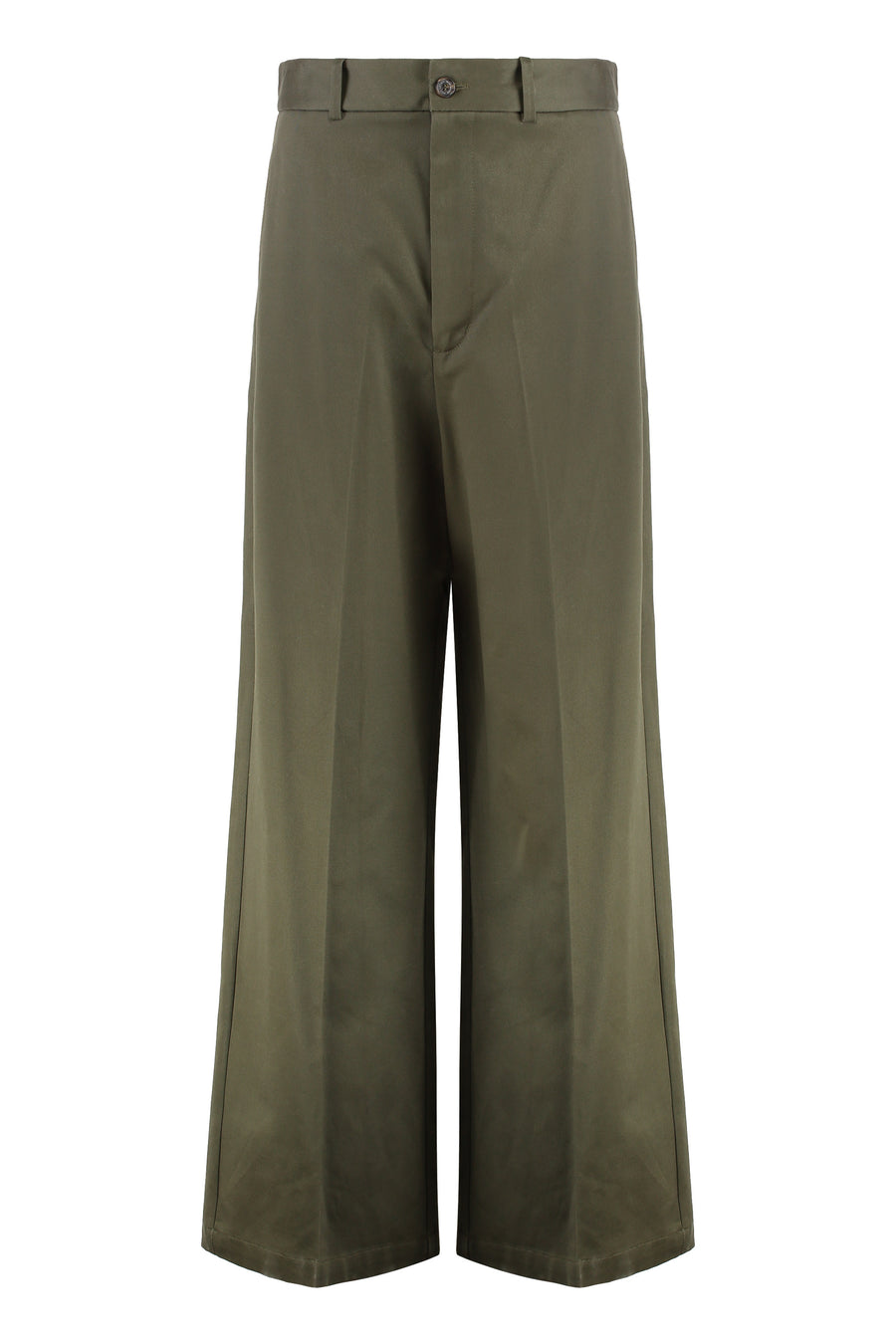 Virgin Wool Wide-Leg Trousers Green Wool; Lining: Viscose