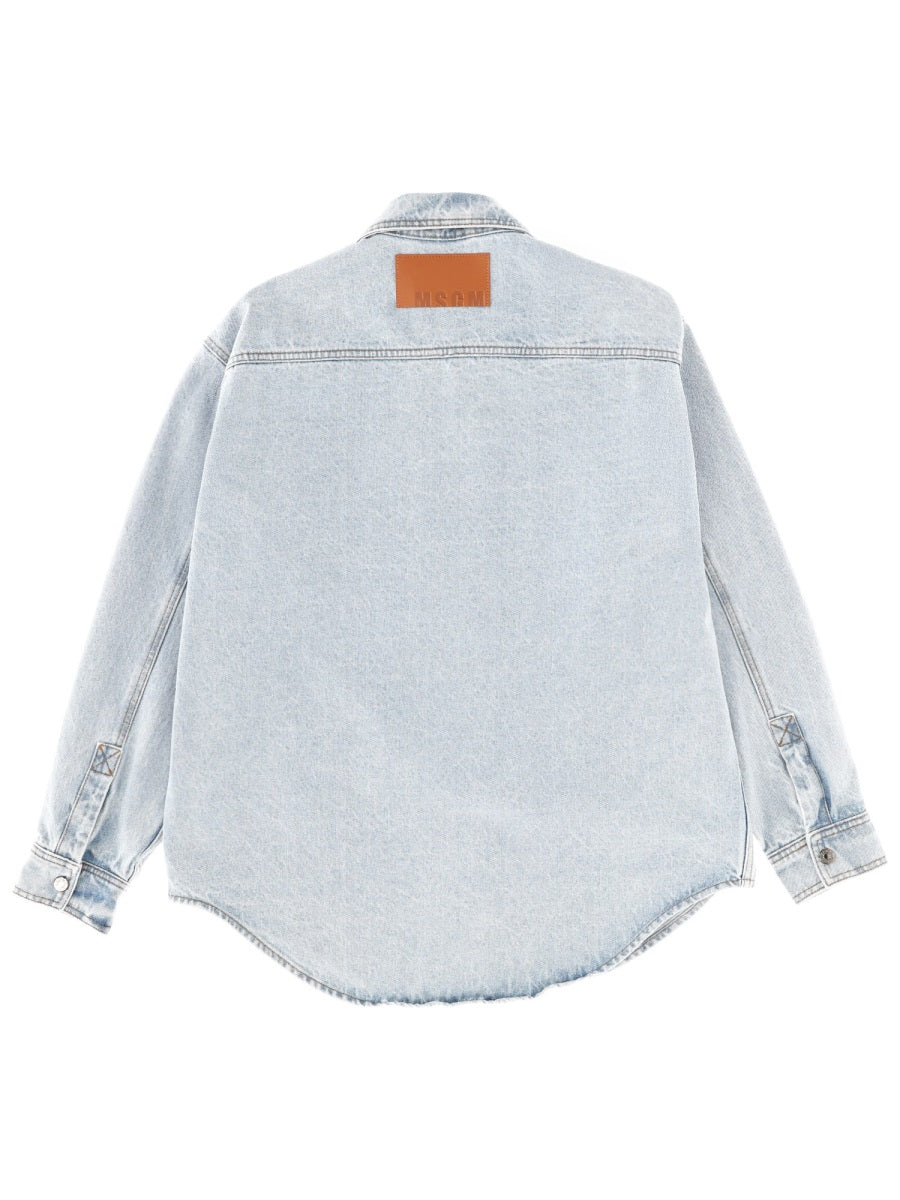 Shirt With Embroidered Logo Blue Cotton