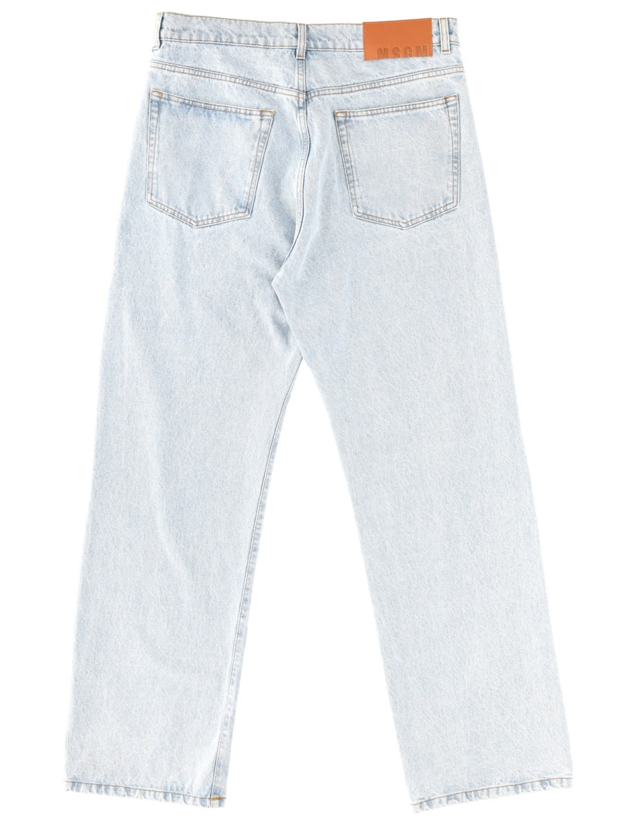 Jeans With Embroidered Logo Blue Cotton