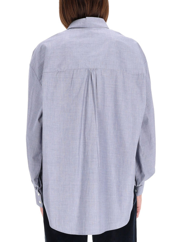 High Collar Shirt Azure Cotton
