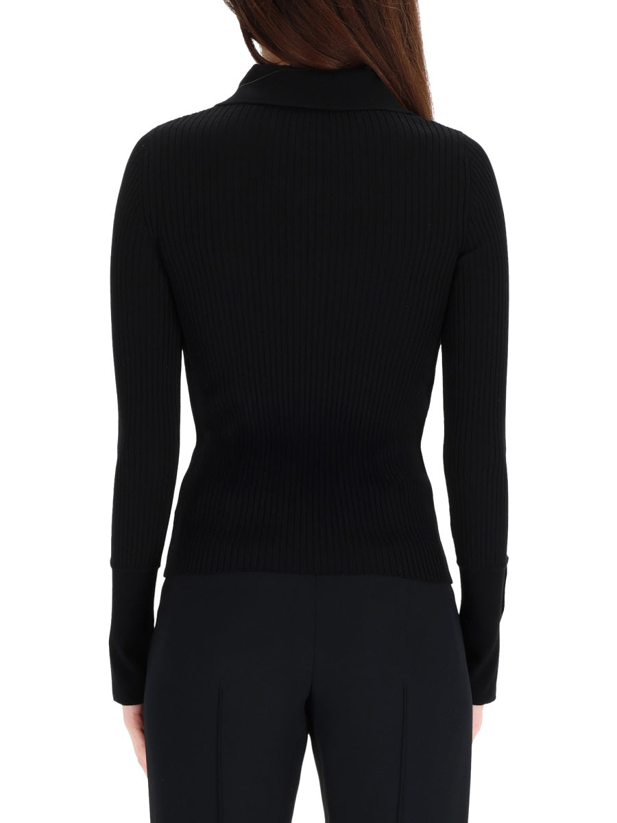 Ribbed Black Polo Shirt Viscose