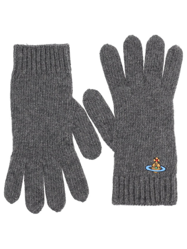 Gloves With Orb Embroidery Grey Cashmere