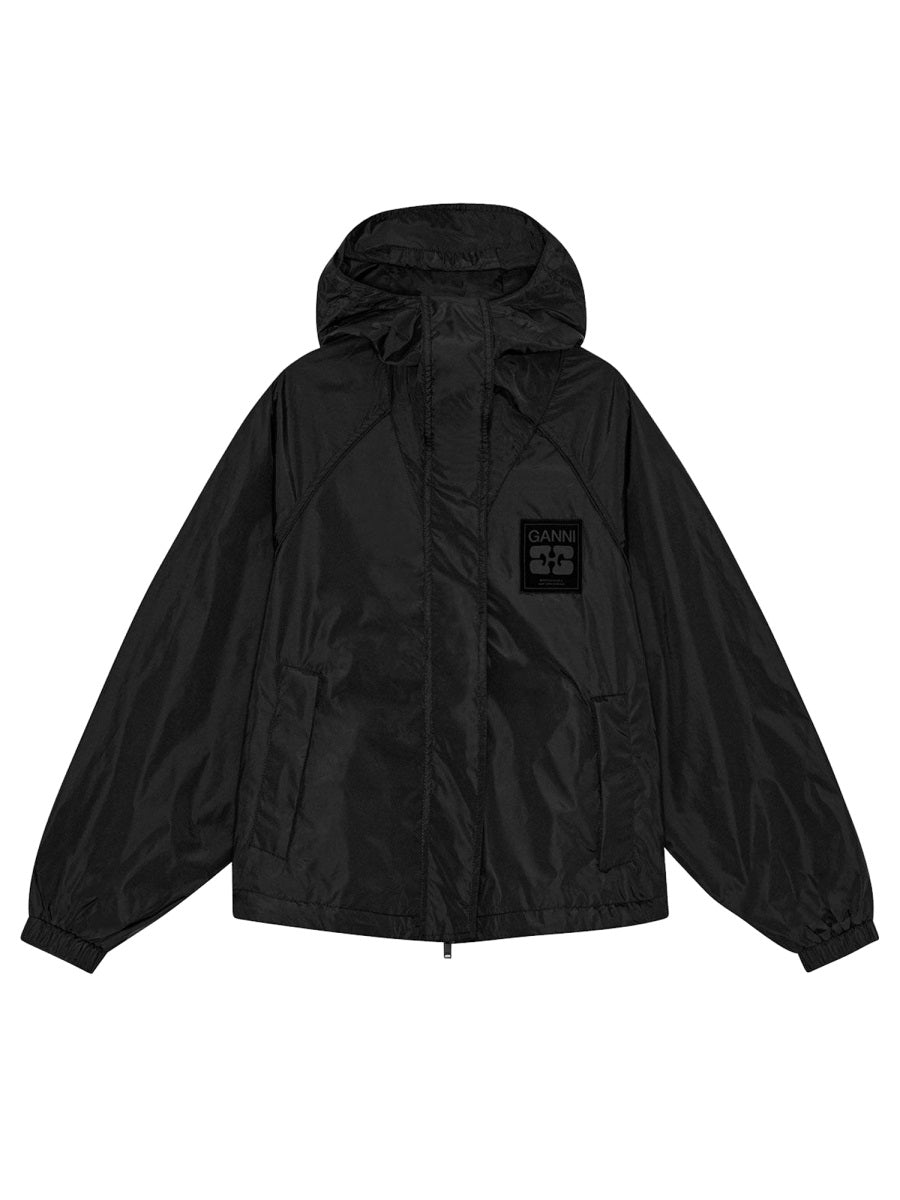 Oversize Jacket With Logo Black Recycled Polyamide