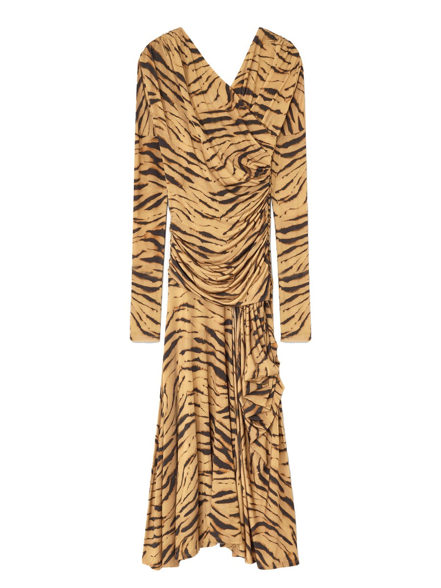 Long Dress With Zebra Print Animalier Viscose Elastane