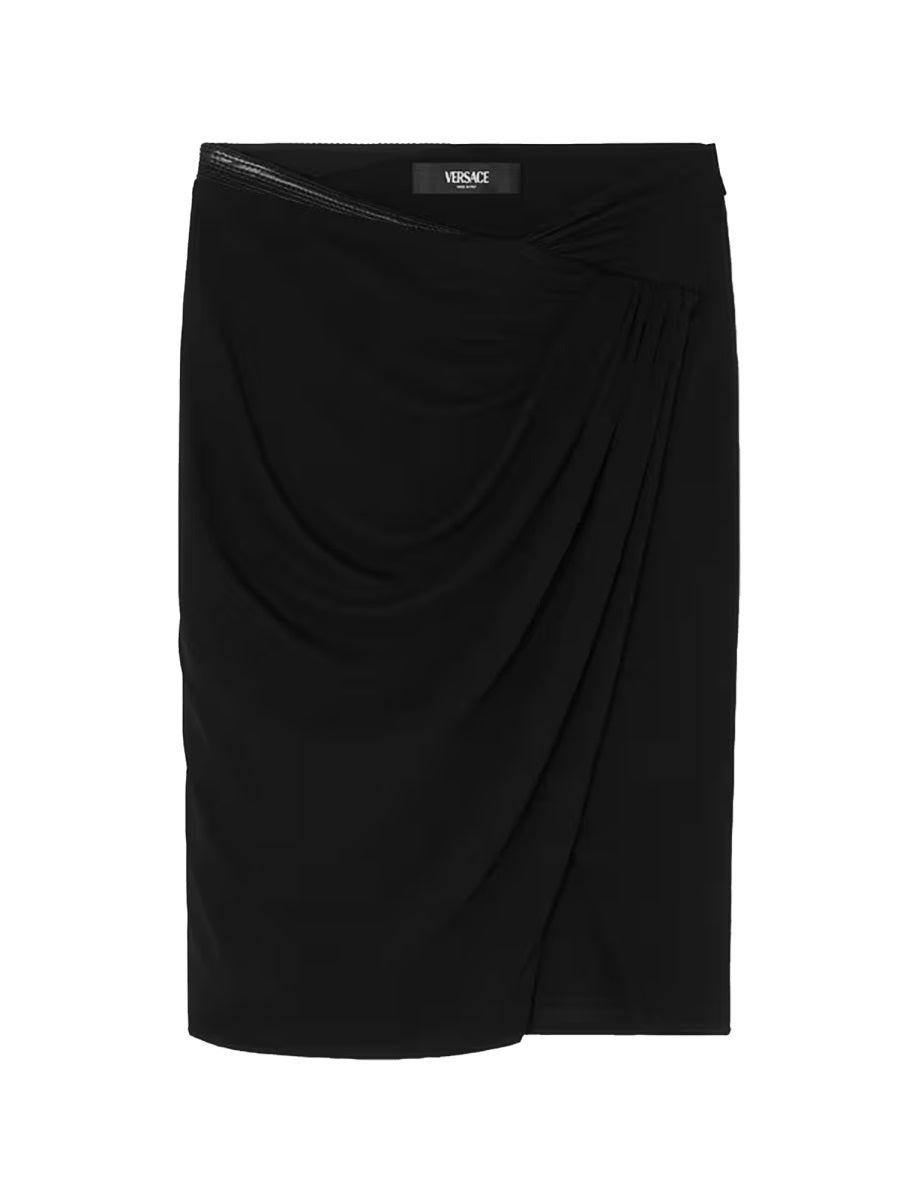 Midi Skirt With Asymmetrical Hemline Black Viscose