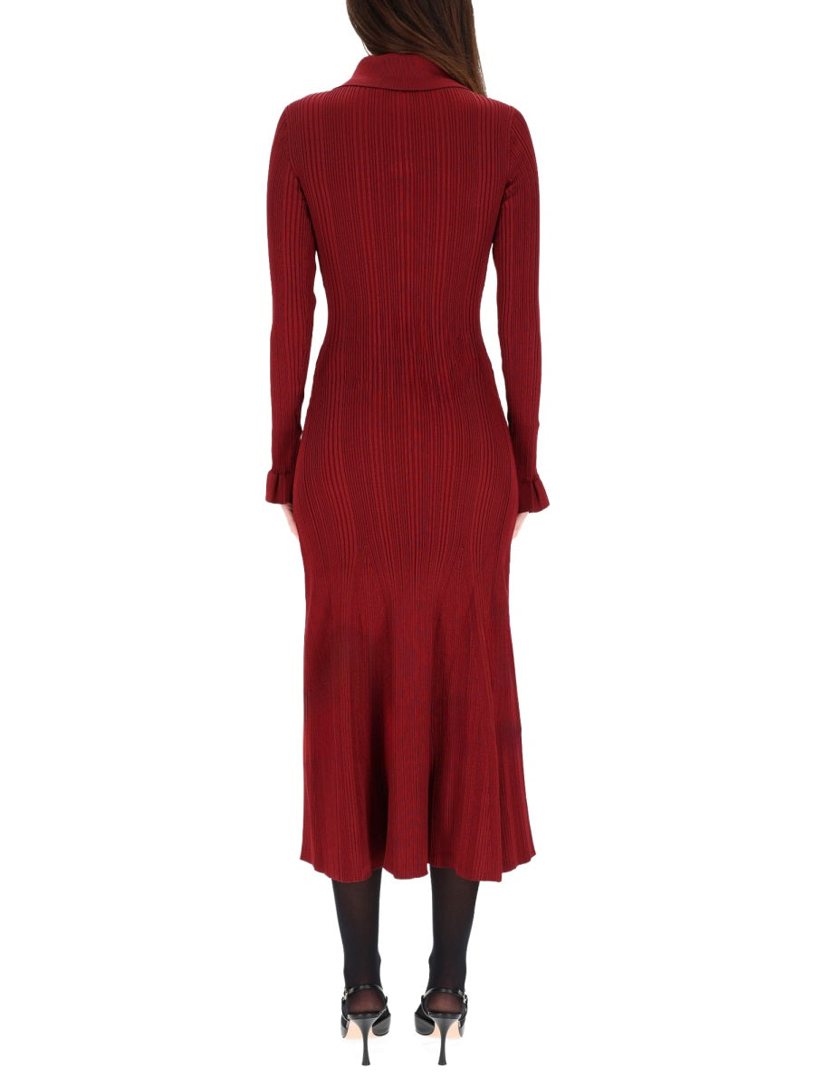 Midi Dress With Collar Bordeaux Viscose