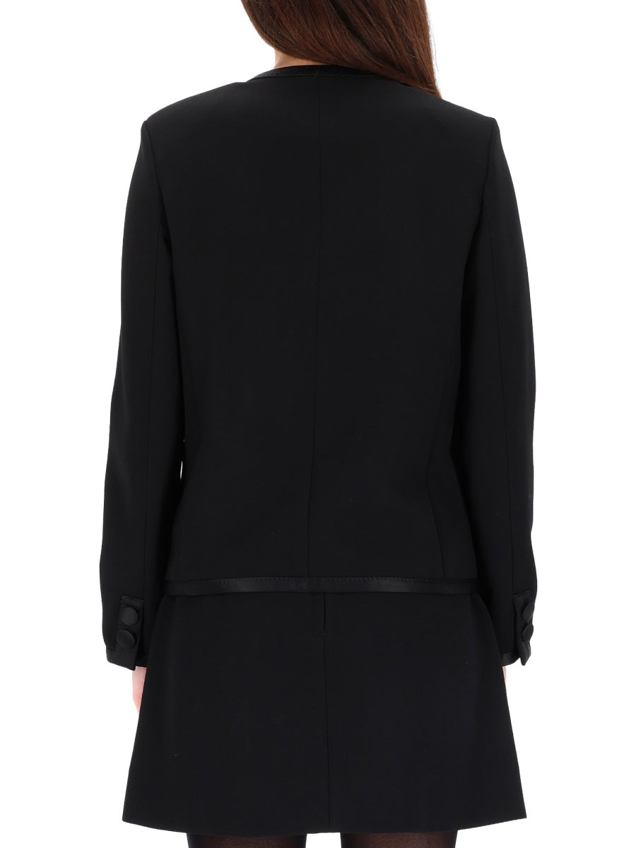 Double Crepe Single-Breasted Jacket Black Virgin Wool