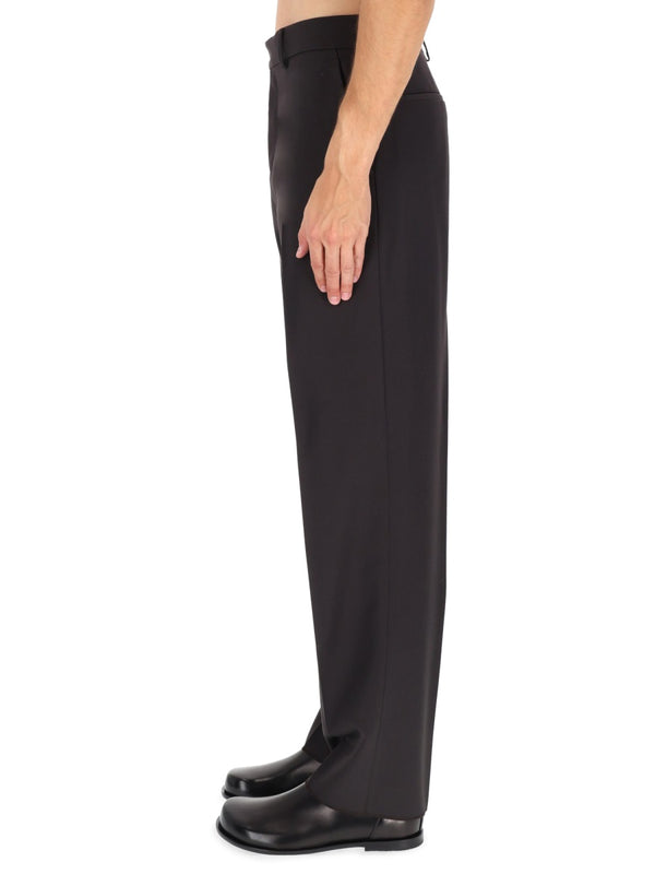 Wool-Blend Trousers Brown Polyester Virgin Wool