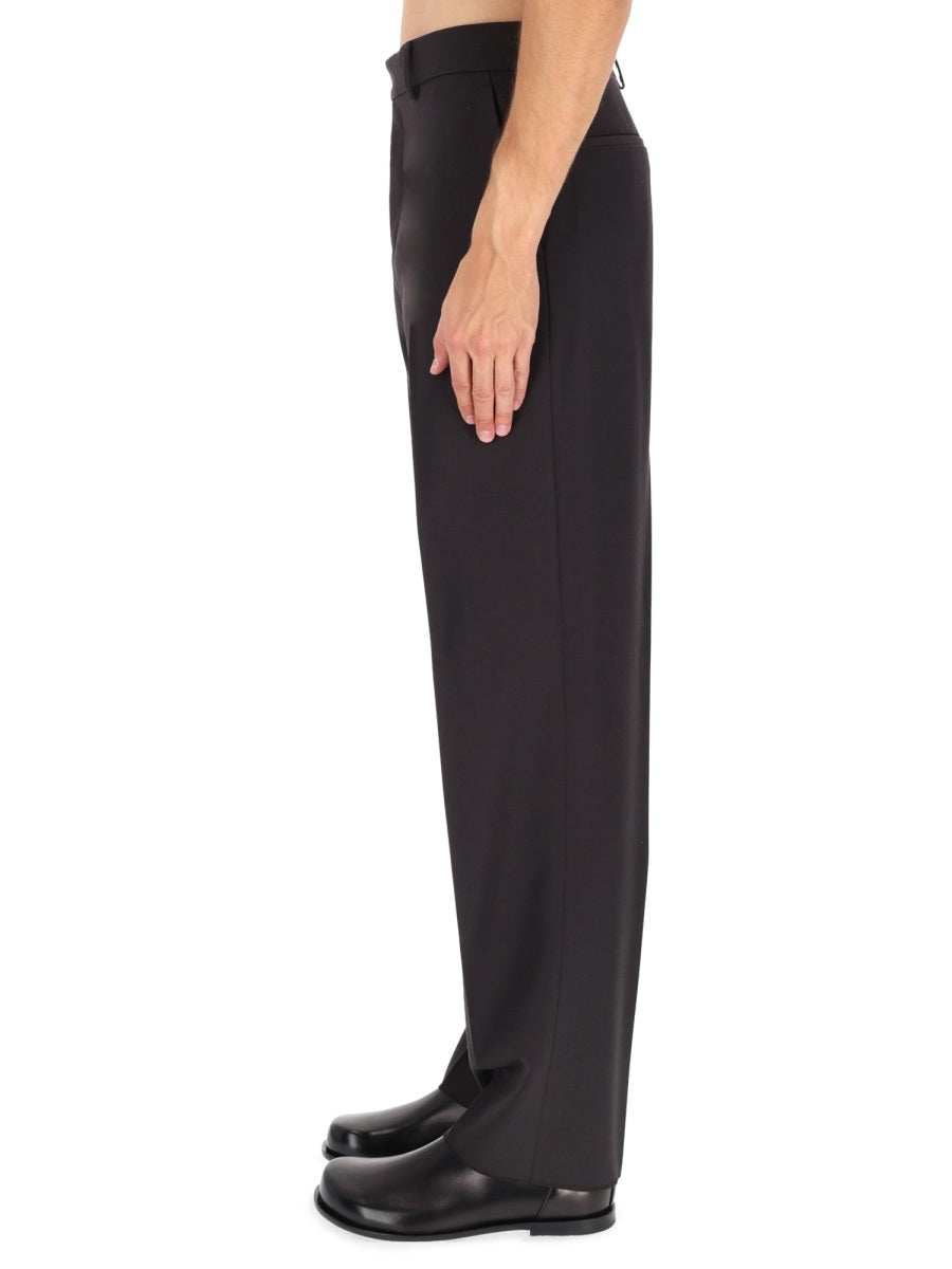 Wool-Blend Trousers Brown Polyester Virgin Wool