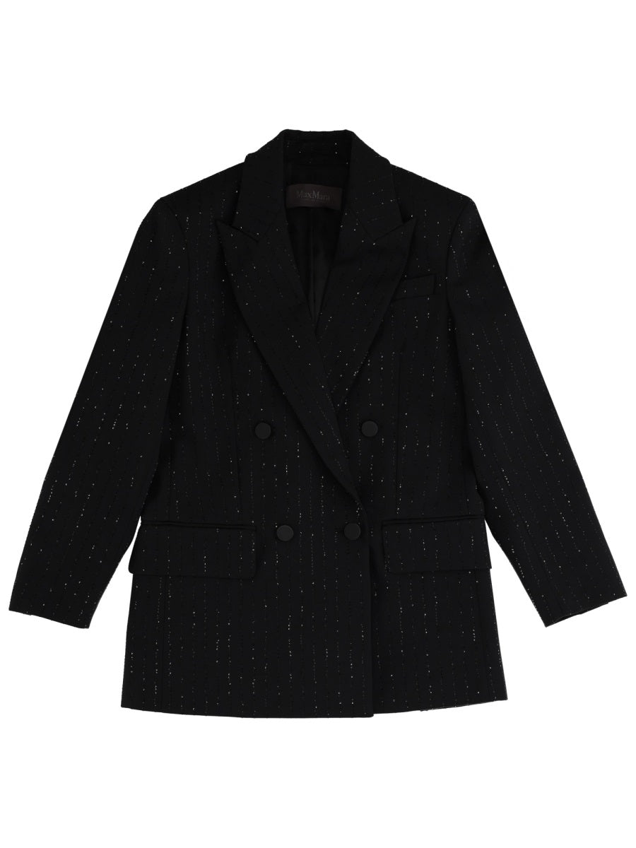 Double-Breasted Jacket With Rhinestone Details Black Virgin Wool