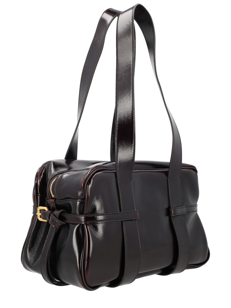 Medium Bowling Bag Brown Leather Cotton Shoulder
