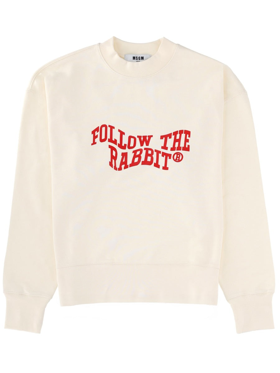 Follow The Rabbit Sweatshirt White Cotton Sweatshirts