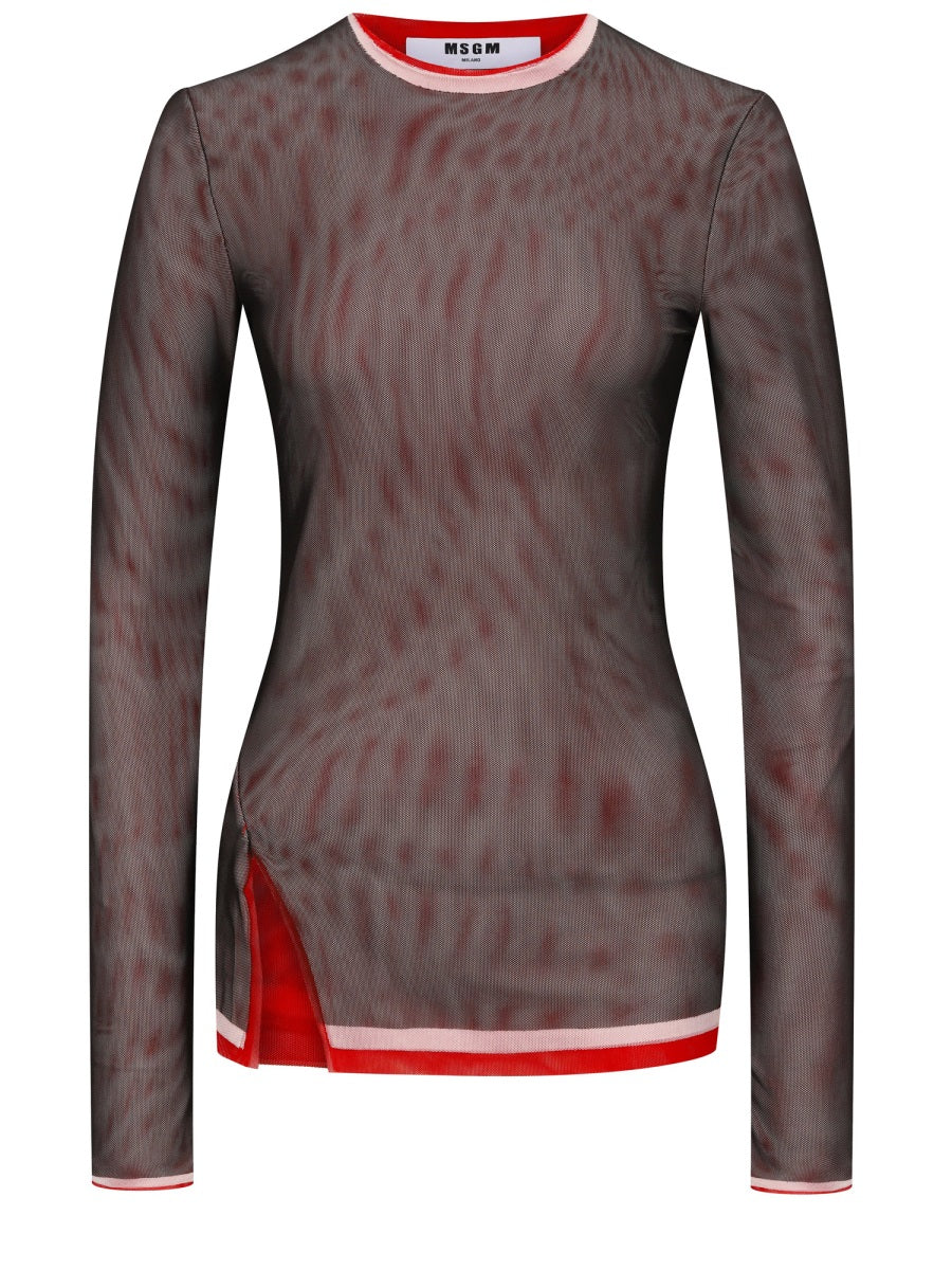 Long-Sleeved Top Black Polyester Tops