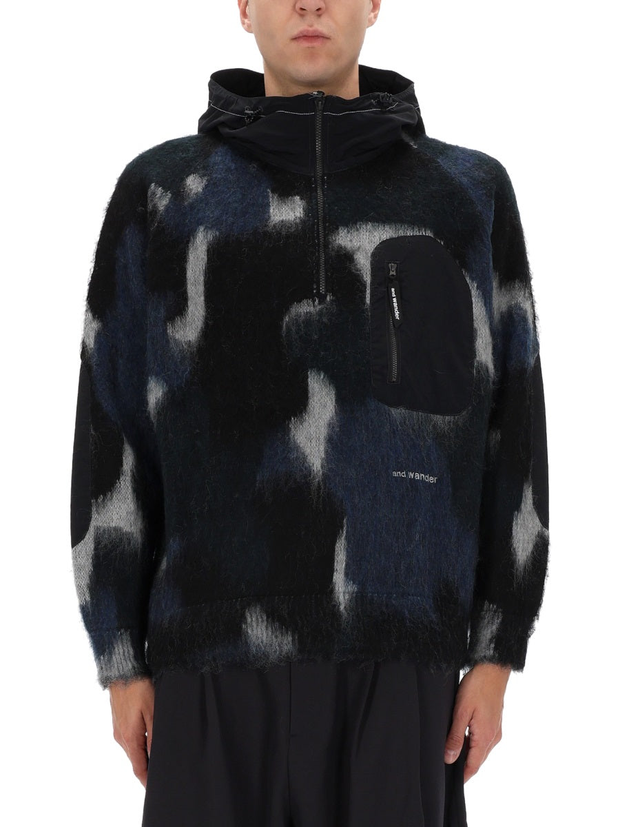 Zipper Hooded Sweater Black Acrylic Jumpers