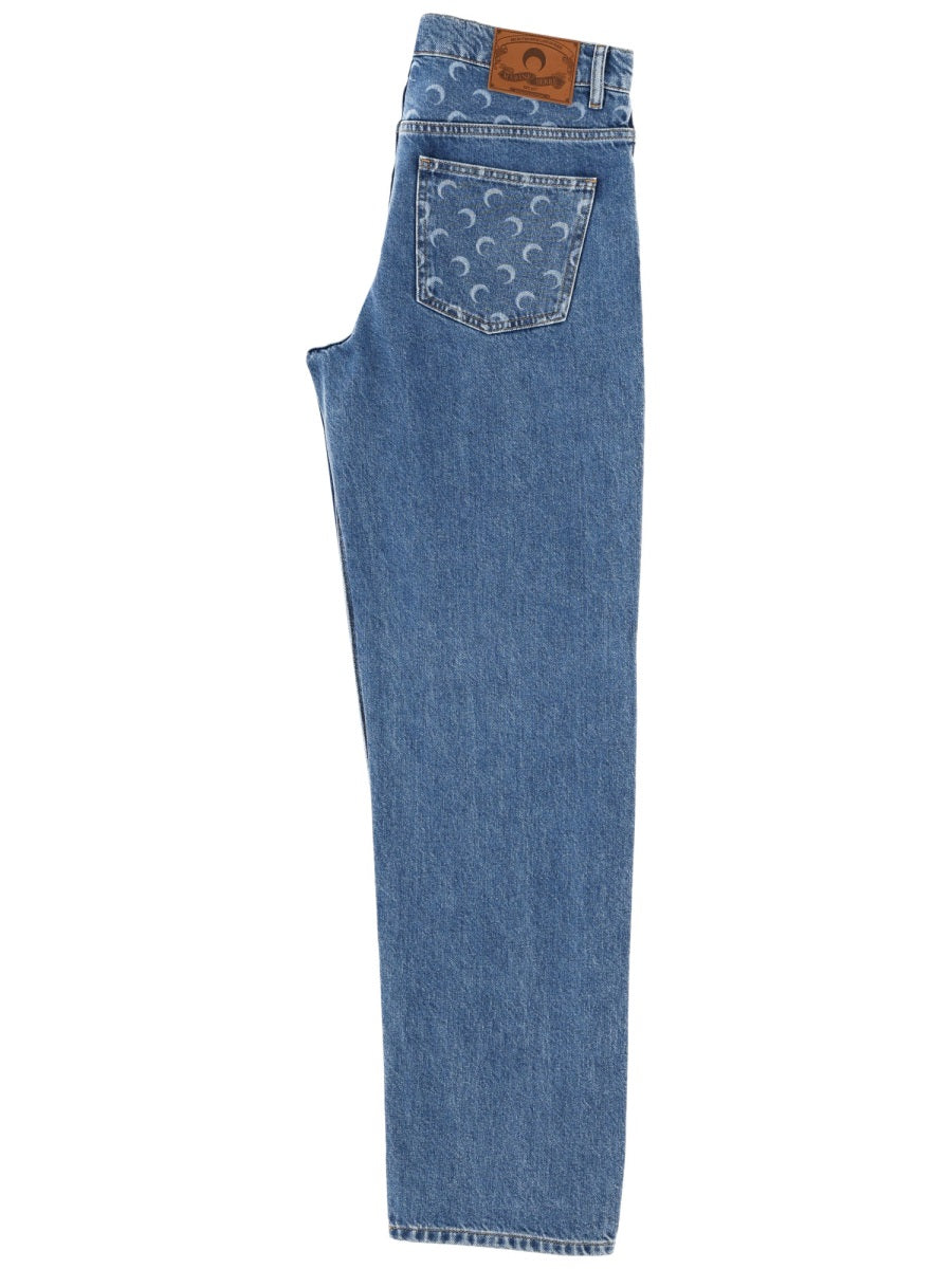 Moon Waxed Jeans Blue Cotton