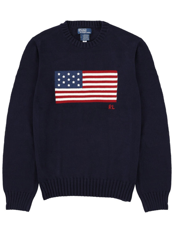 Cotton Sweater With Embroidery Blue Jumpers
