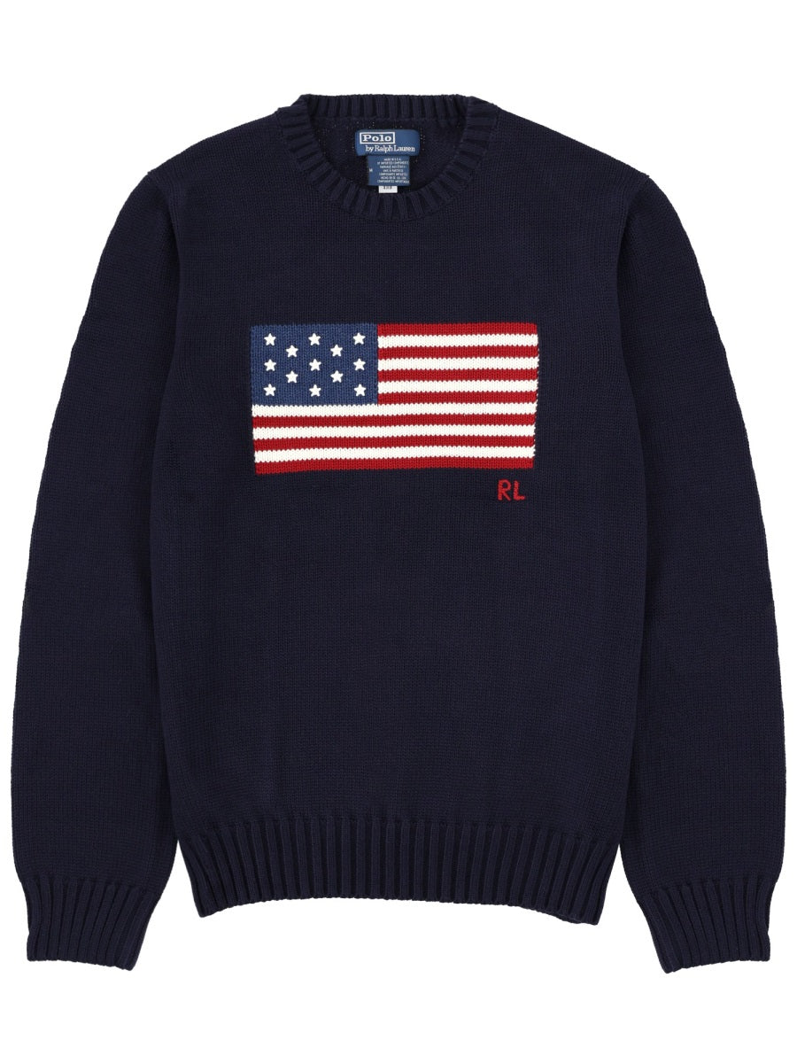 Cotton Sweater With Embroidery Blue Jumpers