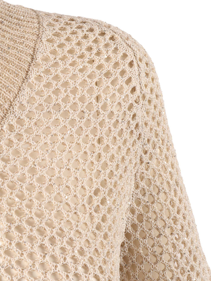 KNITTED SWEATER Beige Polyamide Linen Cotton Crewneck