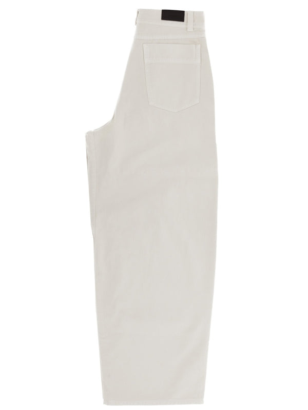 Oversize Cotton Pants Beige Trousers