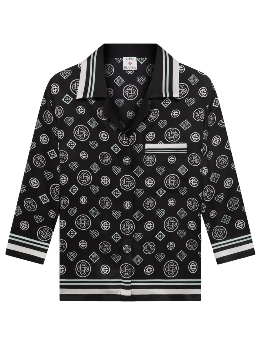 Monogram Pajama Shirt Black Silk