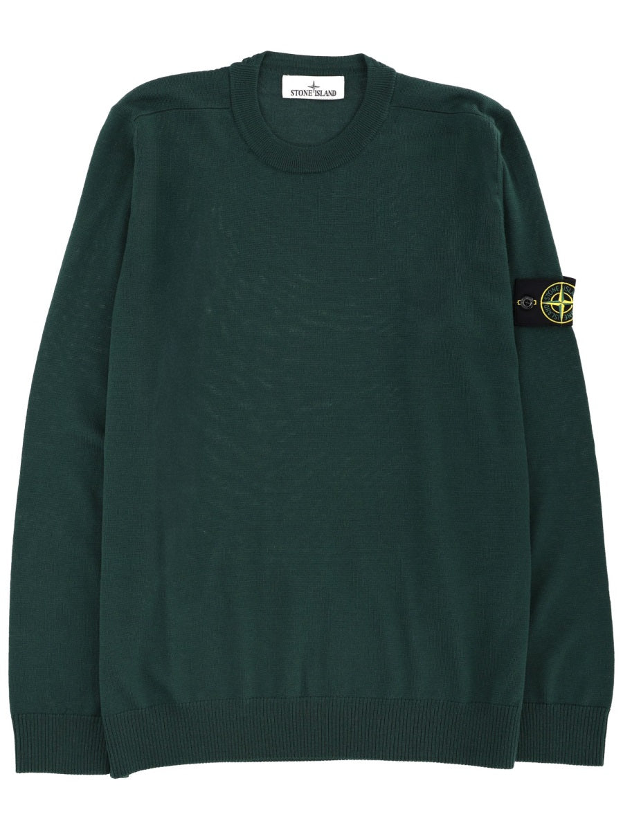 Jersey With Logo Patch Green Virgin Wool Sweatshirts