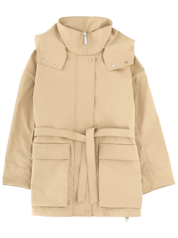 2layer Metallic Parka Beige Polyester Trench & Raincoats