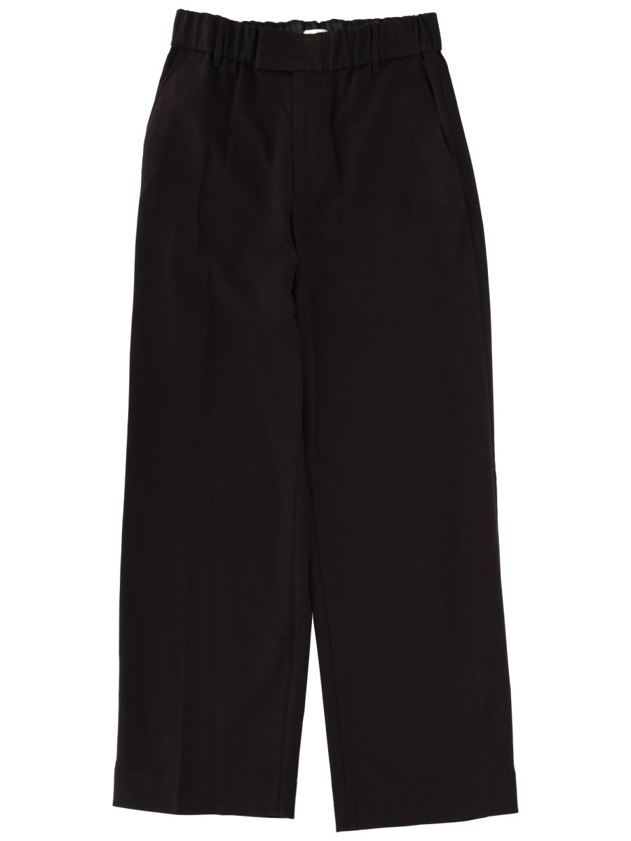 Straight Leg Pants Black Polyester Viscose Elastane Trousers