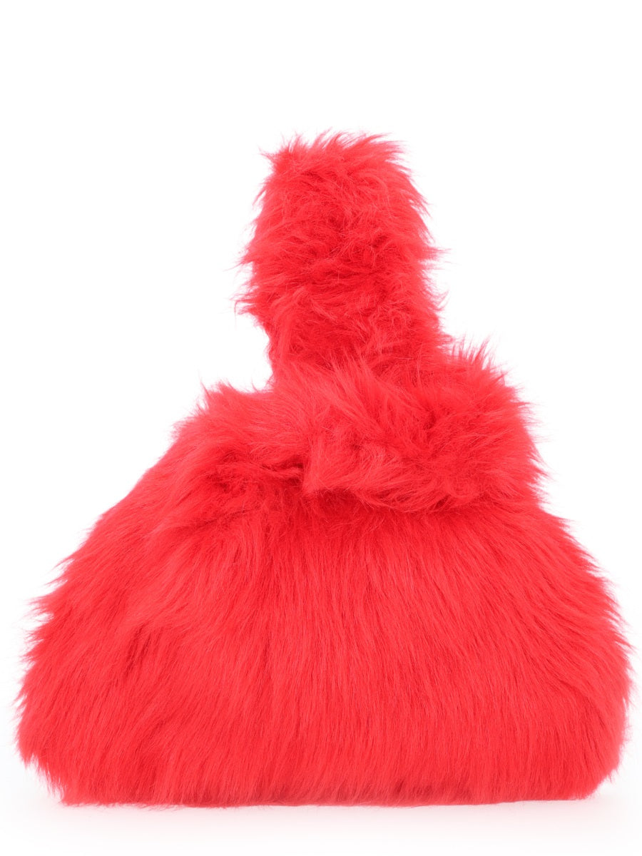 Small Fluffy Bag Red Modacrylic Handbags