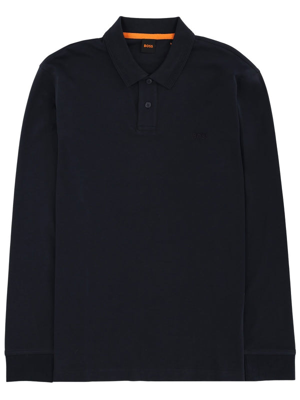 Long-Sleeved Polo Shirt Blue Cotton