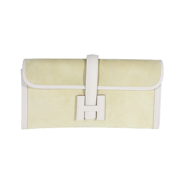 Hermès Mimosa Veau Doblis & Craie Swift Jige Elan 29 Green Suede Handbag Bag