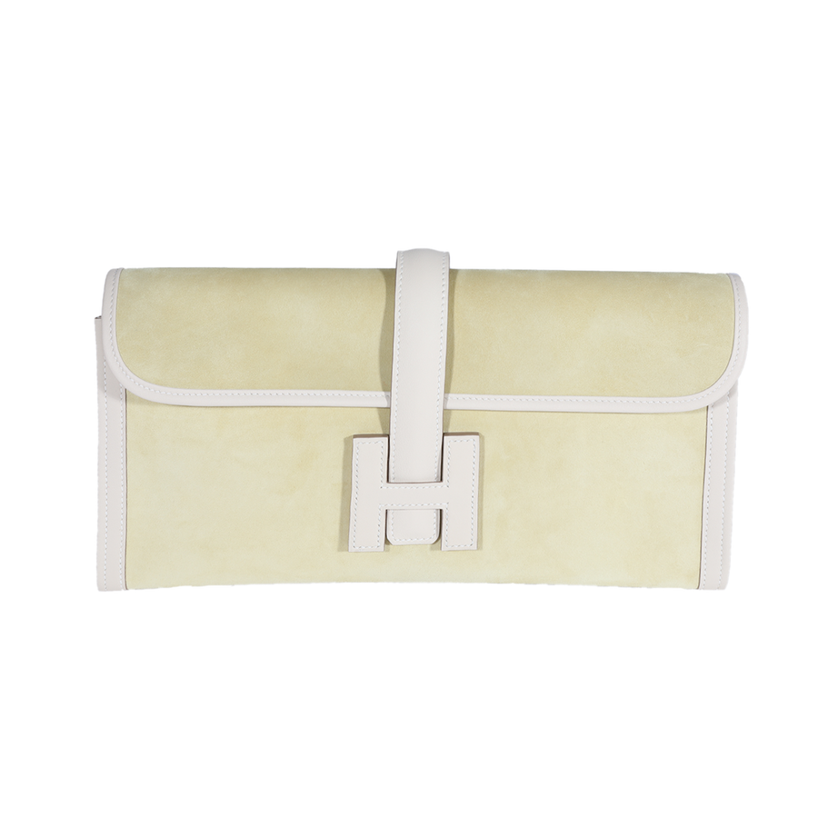 Hermès Mimosa Veau Doblis & Craie Swift Jige Elan 29 Green Suede Handbag Bag