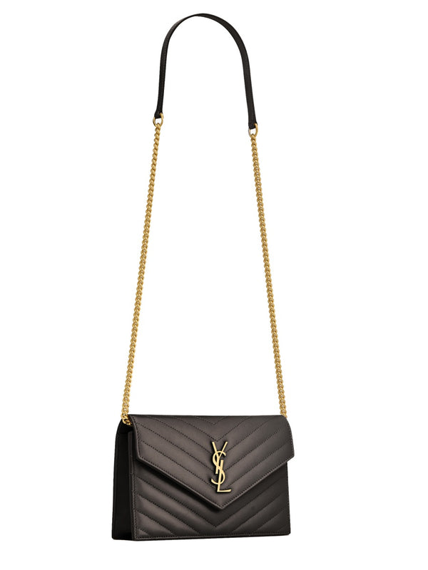 Pochette Envelope Cassandre Chain Black Leather Calf Shoulder Bags