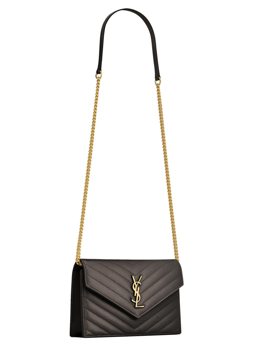 Pochette Envelope Cassandre Chain Black Leather Calf Shoulder Bags