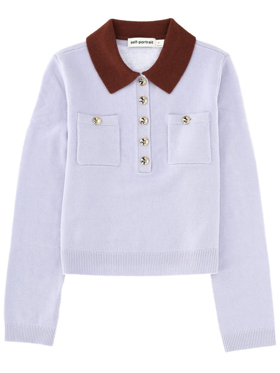 Jersey With Contrasting Collar Blue Wool Tops