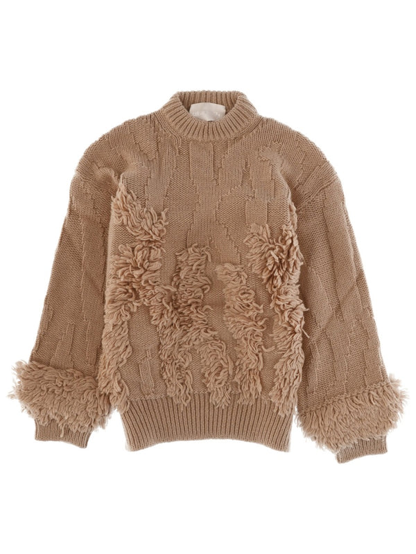 Wool Blend Sweater With Wide Fit Beige Acrylic Tops