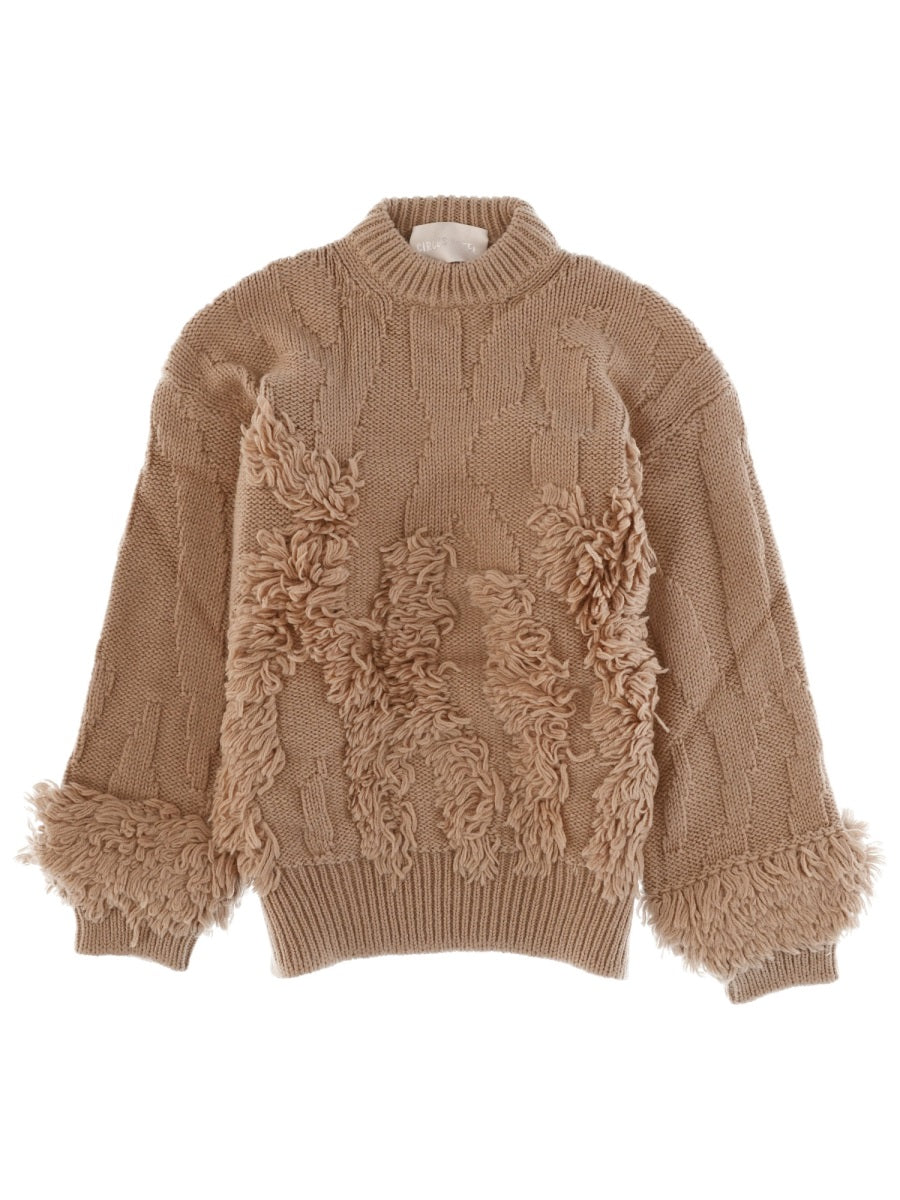 Wool Blend Sweater With Wide Fit Beige Acrylic Tops