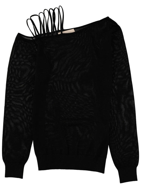 Lamé Yarn Knit Top Black Viscose Tops
