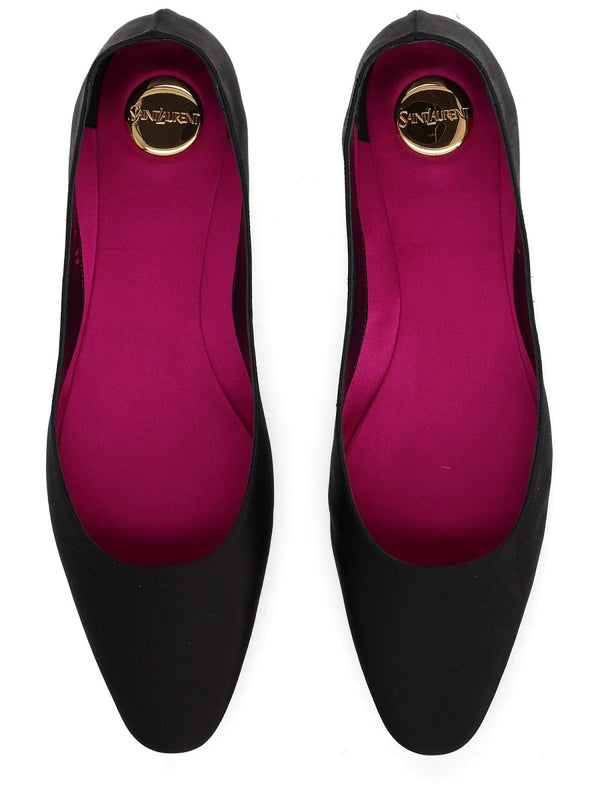 Crepe Satin Ballerina Lou Black Viscose Silk Shoe