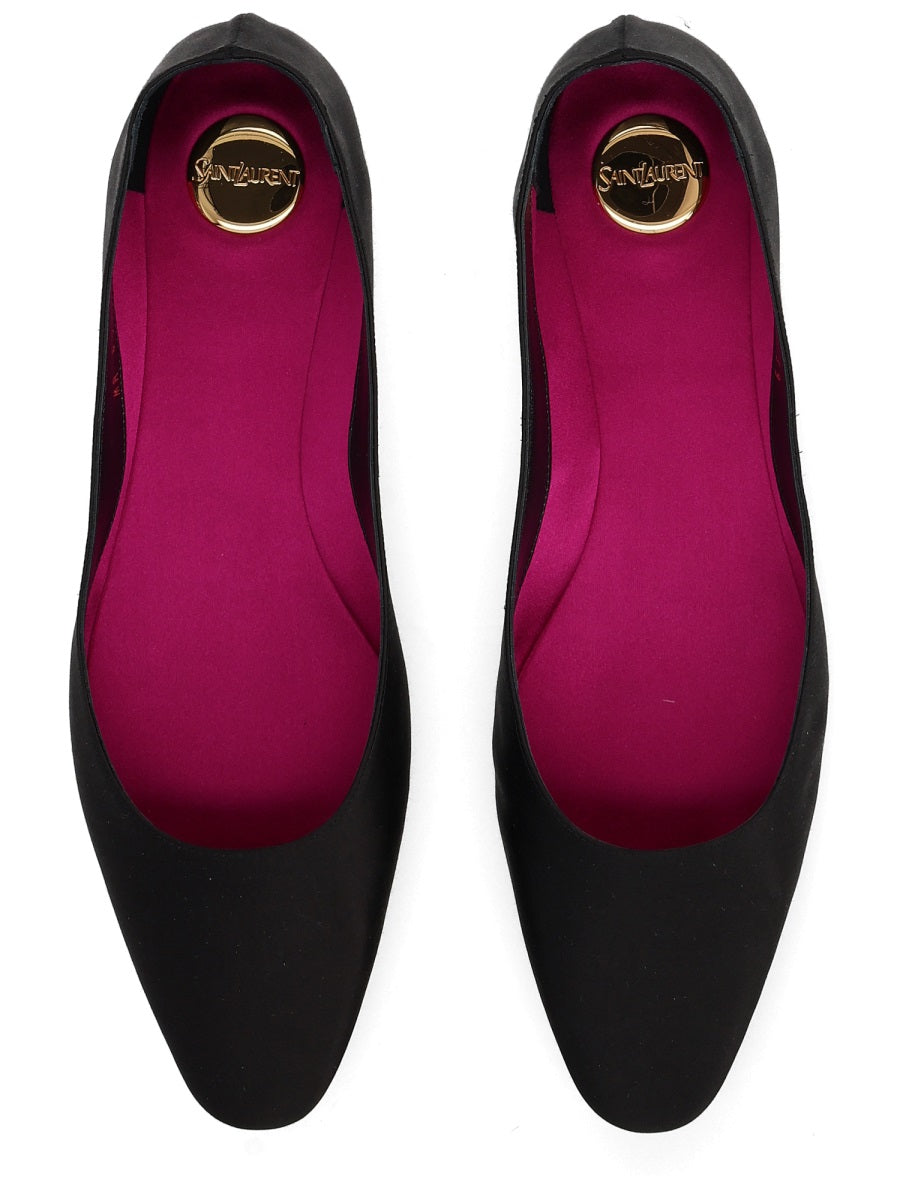 Crepe Satin Ballerina Lou Black Viscose Silk Shoe
