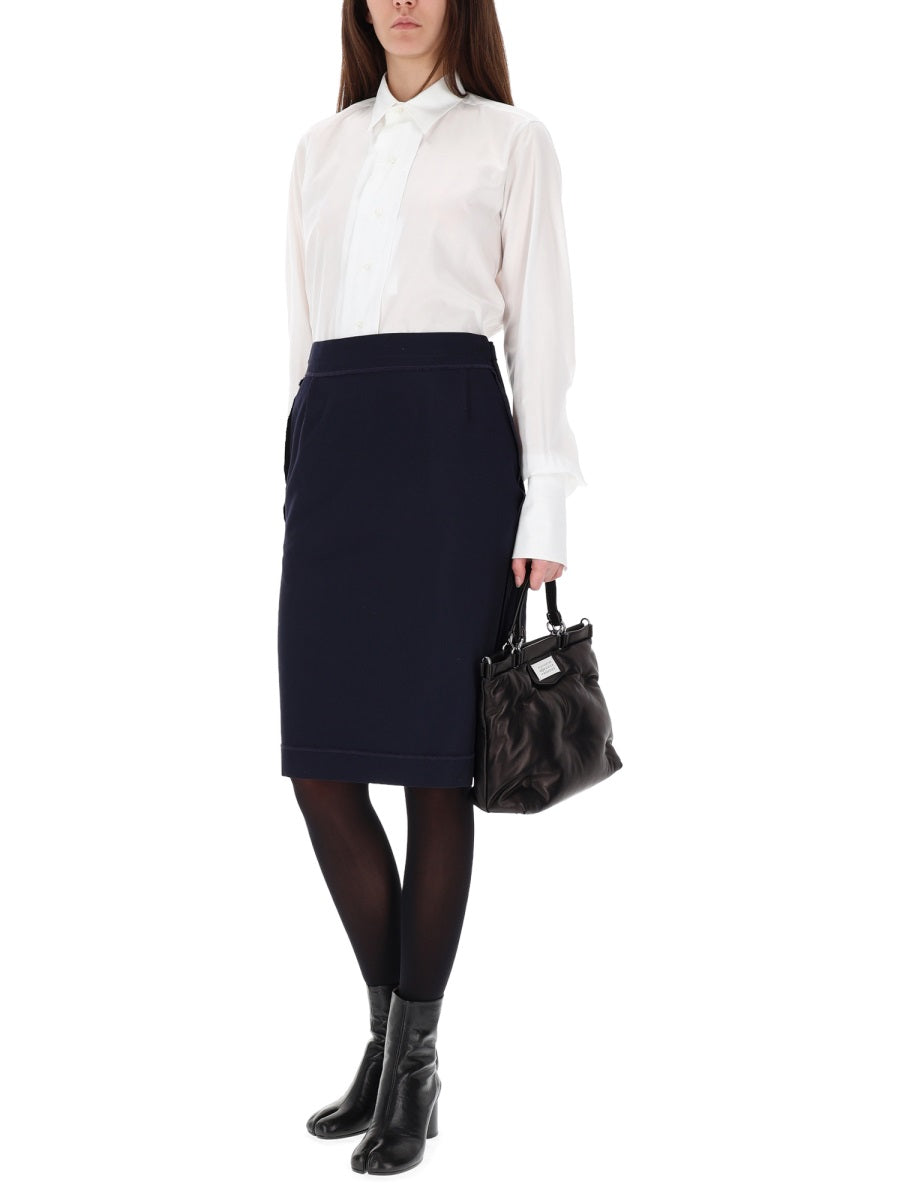 Midi Skirt With Zipper Detail Blue Polyester