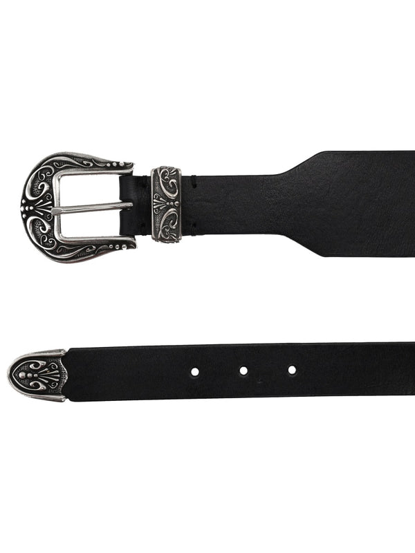 Double Buckle Belt Black Cow Leather