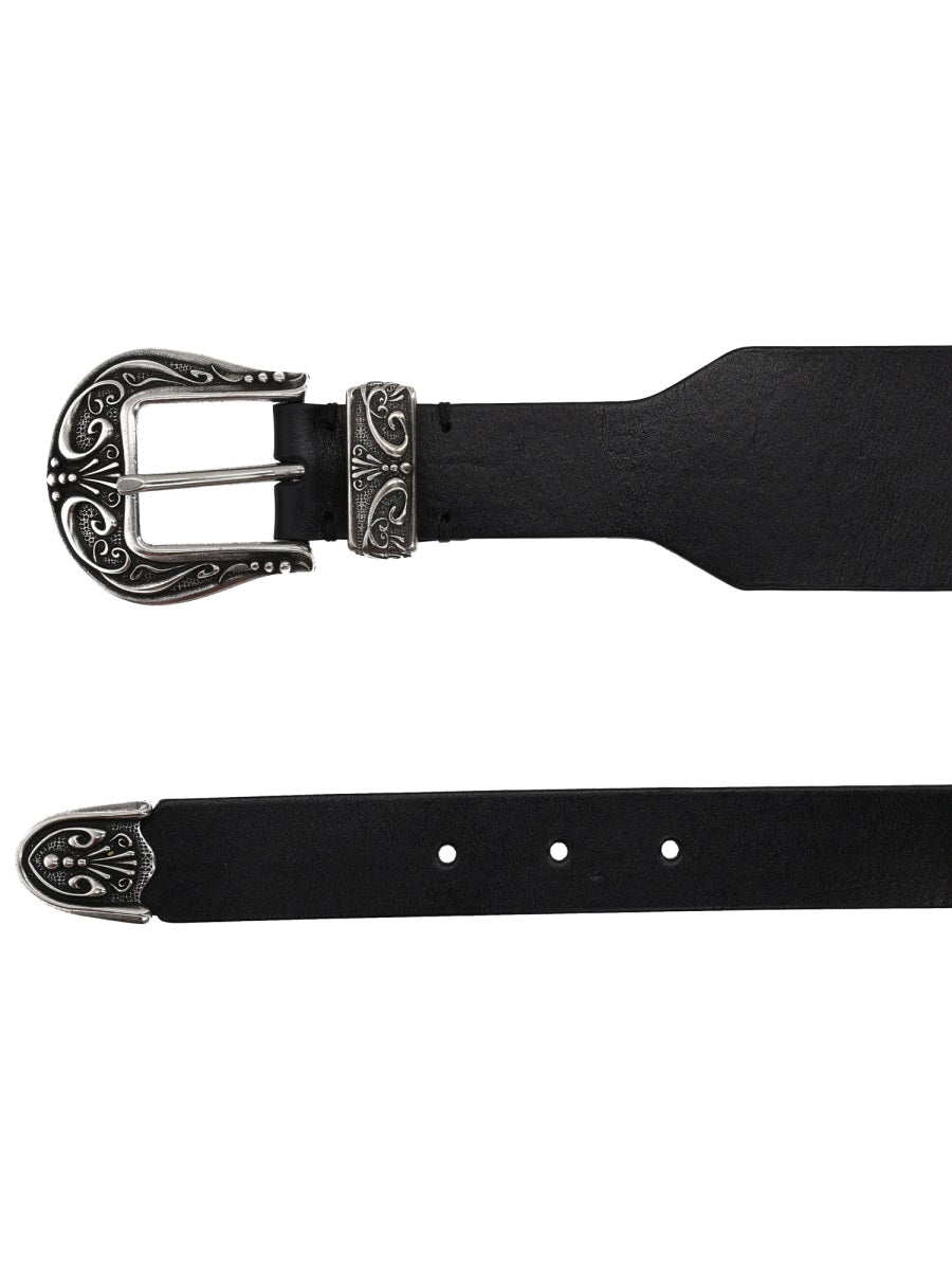 Double Buckle Belt Black Cow Leather