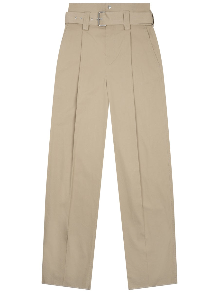 Wide-Leg Trousers Beige Cotton