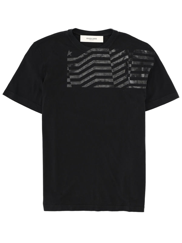 T-Shirt With Flag Print Black Cotton T-shirts