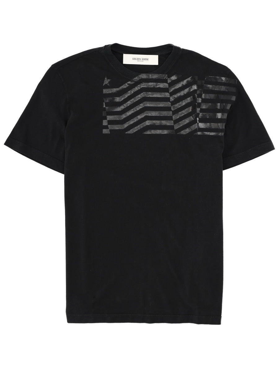T-Shirt With Flag Print Black Cotton T-shirts